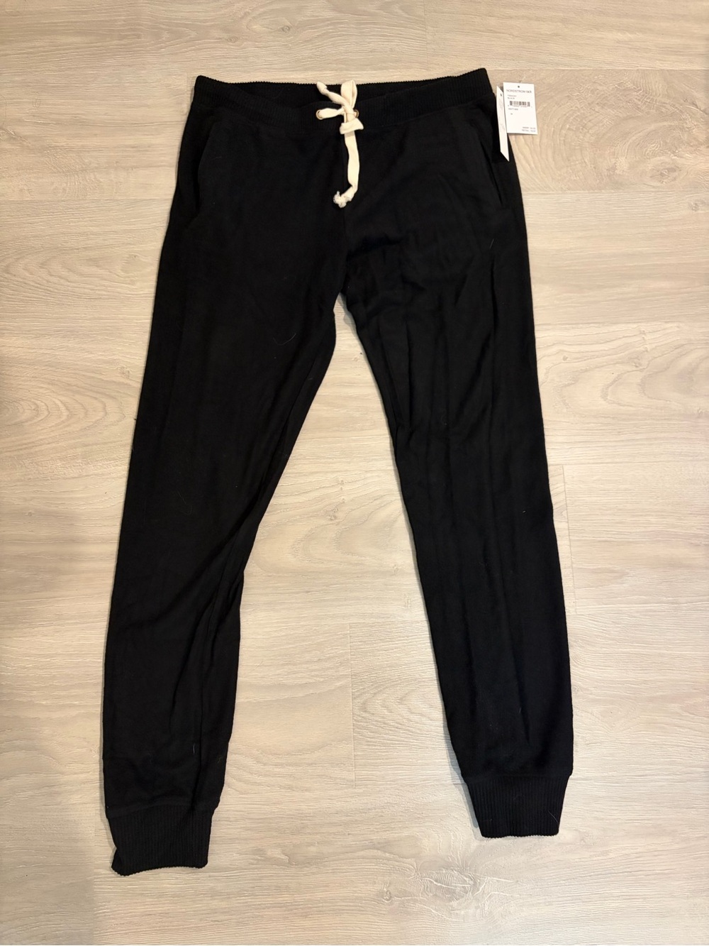 Nordstrom Black Knit Jogger Pants with Cream Drawstring